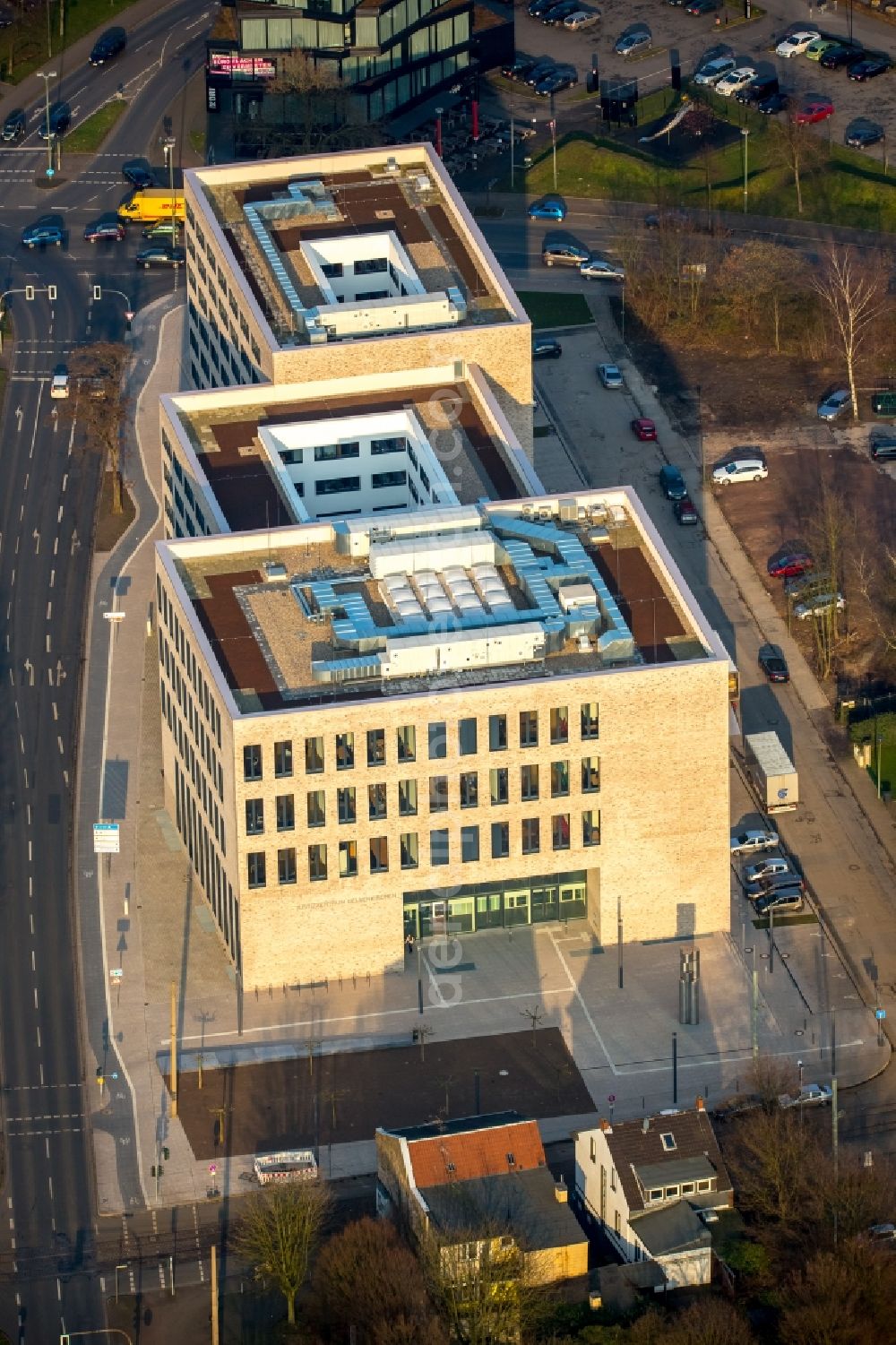 Gelsenkirchen from the bird's eye view: Building complex of the new center of Justice of Gelsenkirchen in the state of North Rhine-Westphalia