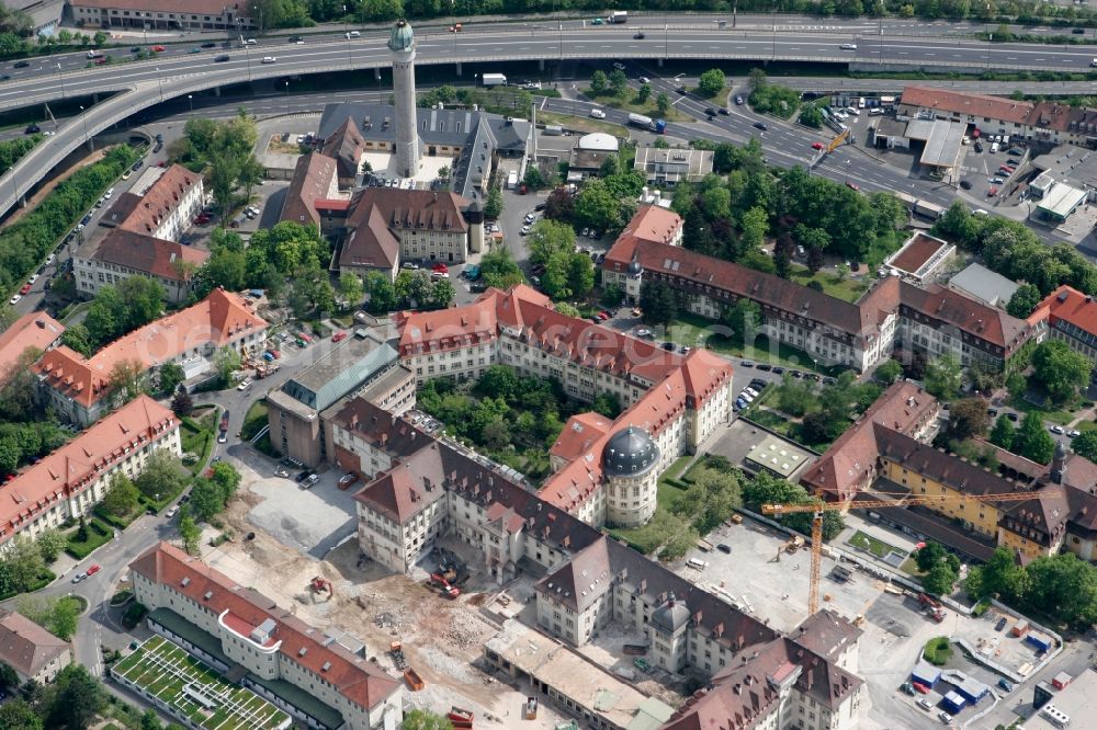 Würzburg from the bird's eye view: Building Complex of the University Medical Center of Wuerzburg in the state of Bavaria