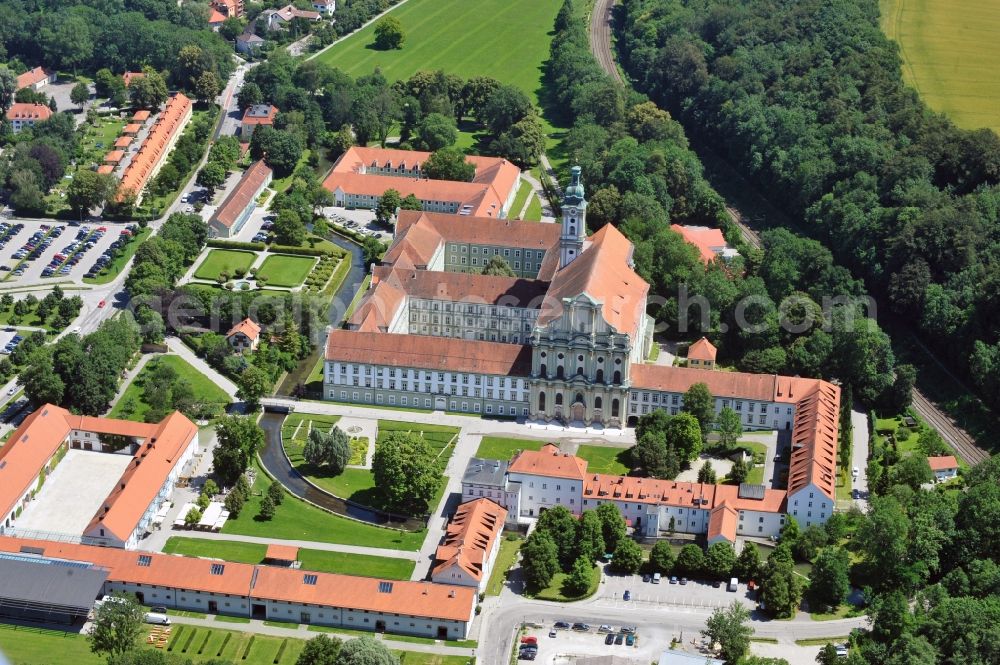 Fürstenfeldbruck from the bird's eye view: Complex of buildings of the monastery Fuerstenfeld in Fuerstenfeldbruck in the state Bavaria, Germany