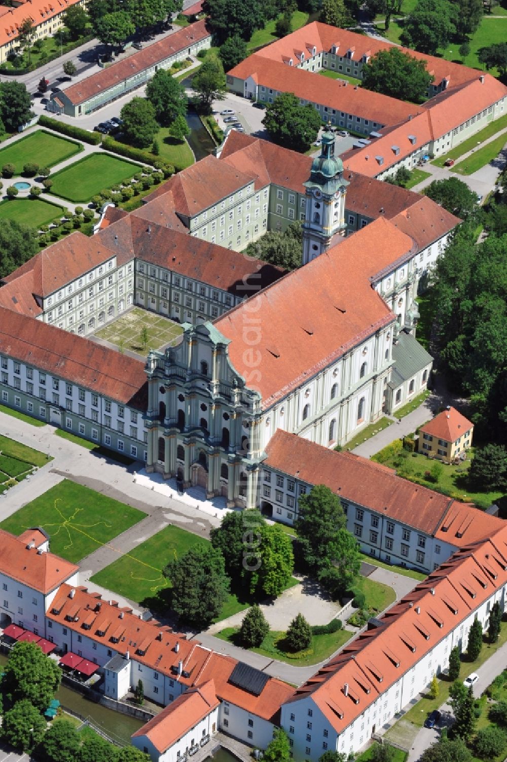 Fürstenfeldbruck from above - Complex of buildings of the monastery Fuerstenfeld in Fuerstenfeldbruck in the state Bavaria, Germany