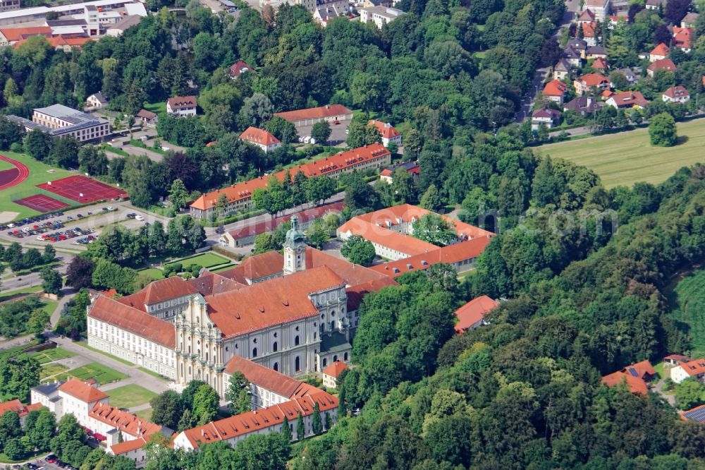 Fürstenfeldbruck from above - Complex of buildings of the monastery Fuerstenfeld in Fuerstenfeldbruck in the state Bavaria, Germany