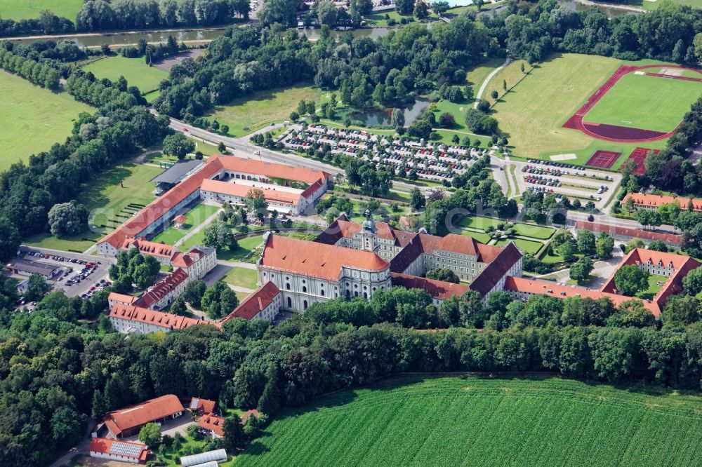 Aerial image Fürstenfeldbruck - Complex of buildings of the monastery Fuerstenfeld in Fuerstenfeldbruck in the state Bavaria, Germany