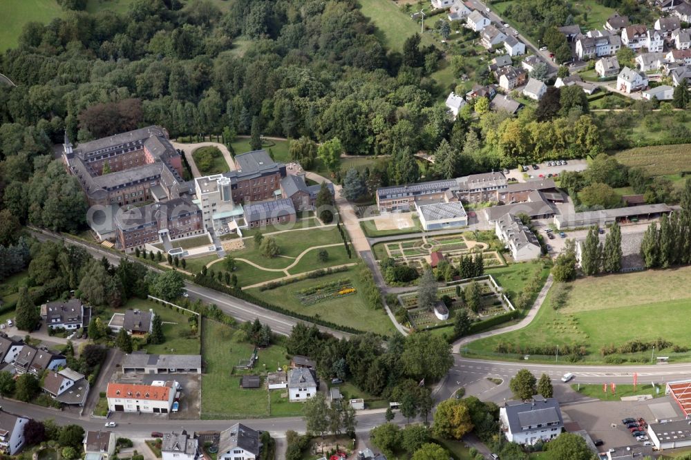 Aerial image Koblenz - Building complex of the monastery Arenberg in Koblenz in Rhineland-Palatinate. It is a convent of Dominican nuns and is located in the pilgrimage Arenberg right next to the pastor-Kraus-plants, a landscape picture bible and houses an educational and recreational center. The monastery and the pilgrimage site are the most northerly point of the UNESCO World Heritage Upper Middle Rhine Valley