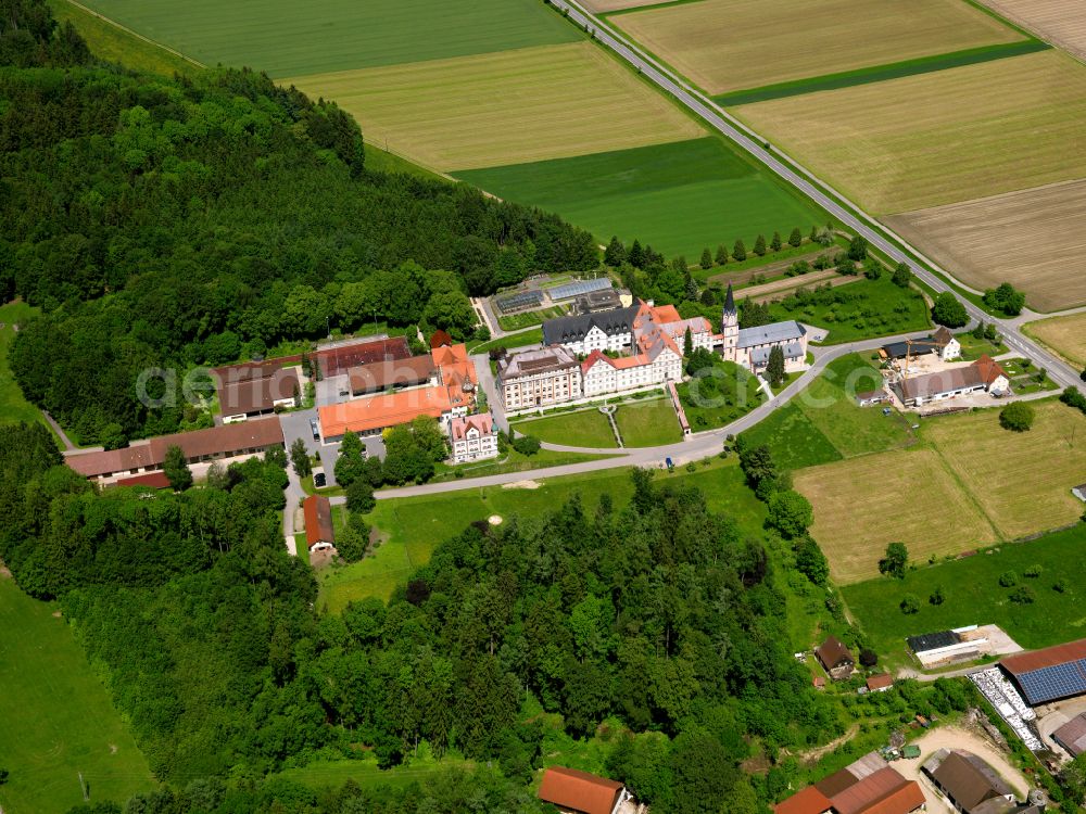 Bonlanden from the bird's eye view: Complex of buildings of the monastery Kloster Bonlanden Kongregation d. Franziskanerinnen von Bonlanden e. V. on street Faustin-Mennel-Strasse in Bonlanden in the state Baden-Wuerttemberg, Germany