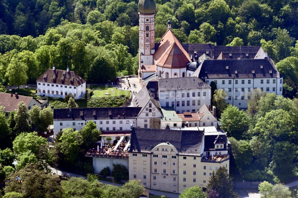 Aerial image Andechs - Complex of buildings of the monastery and brewery Andechs in the district Erling in Andechs in the state Bavaria