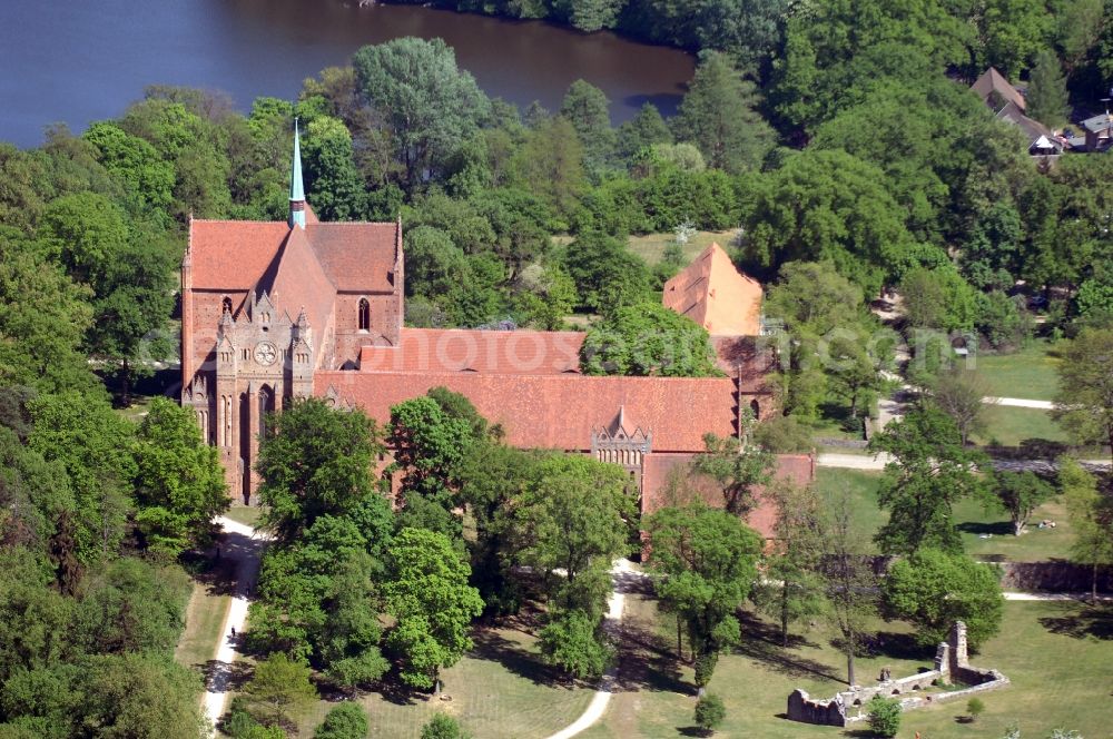 Chorin from the bird's eye view: Complex of buildings of the monastery in der Schorfheide in Chorin in the state Brandenburg