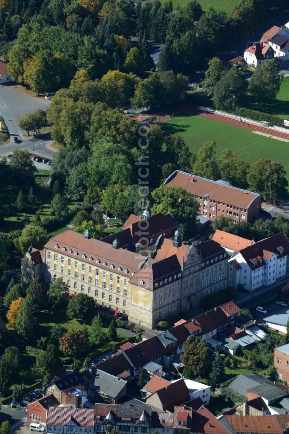 Dingelstädt from the bird's eye view: Complex of buildings of the monastery am Riethstieg in Dingelstaedt in the state Thuringia