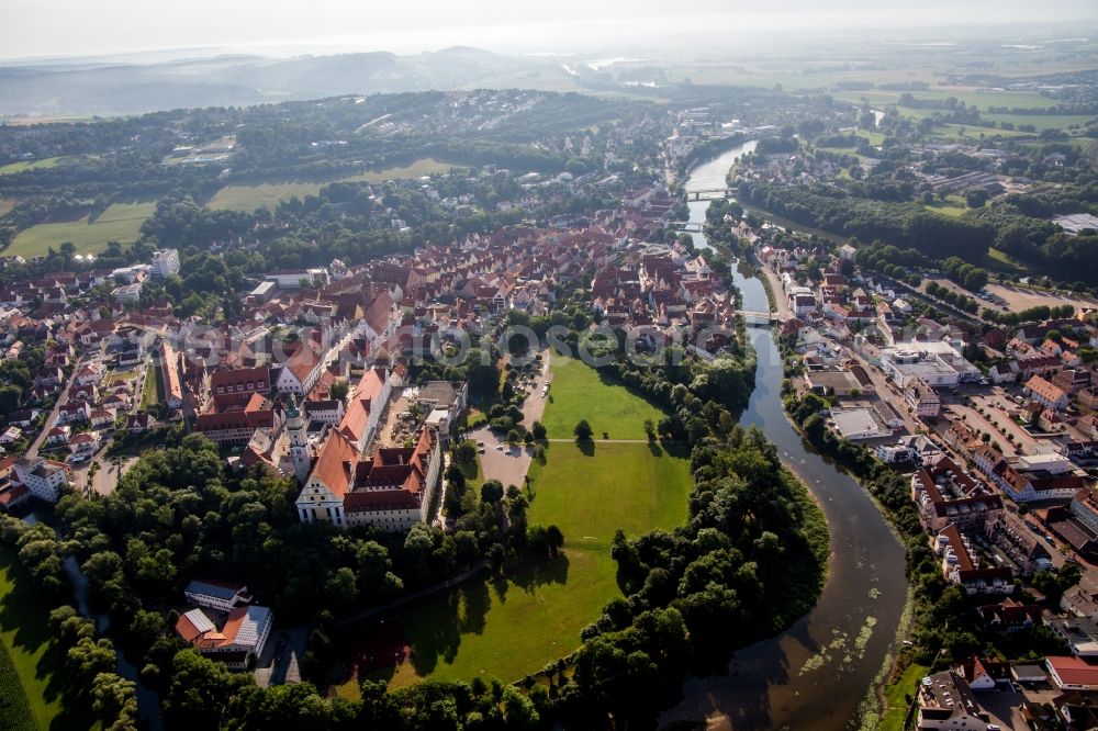 Donauwörth from the bird's eye view: Complex of buildings of the monastery Heilig Kreuz in front of Ried island in Donauwoerth in the state Bavaria, Germany