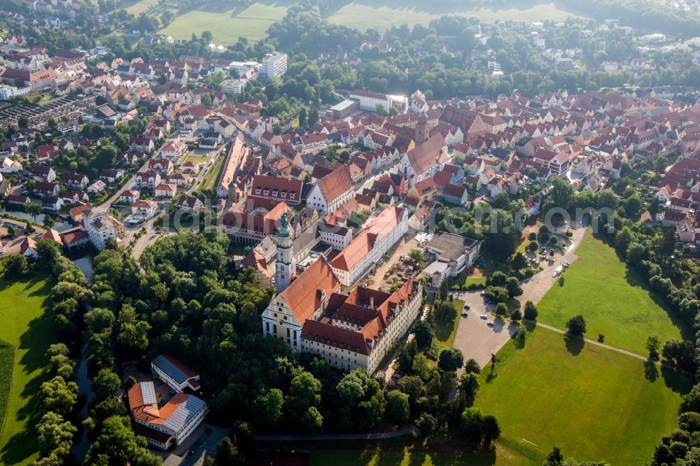 Aerial image Donauwörth - Complex of buildings of the monastery Heilig Kreuz in front of Ried island in Donauwoerth in the state Bavaria, Germany