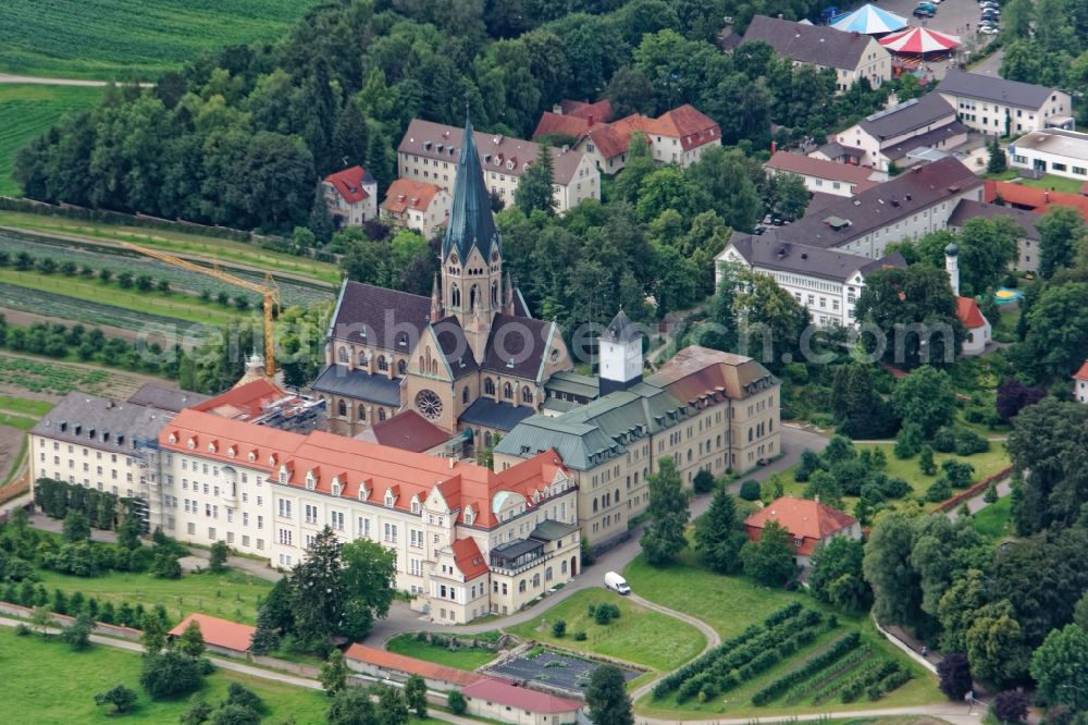 Eresing from above - Complex of buildings of the monastery St. Ottilien in Eresing in the state Bavaria, Germany