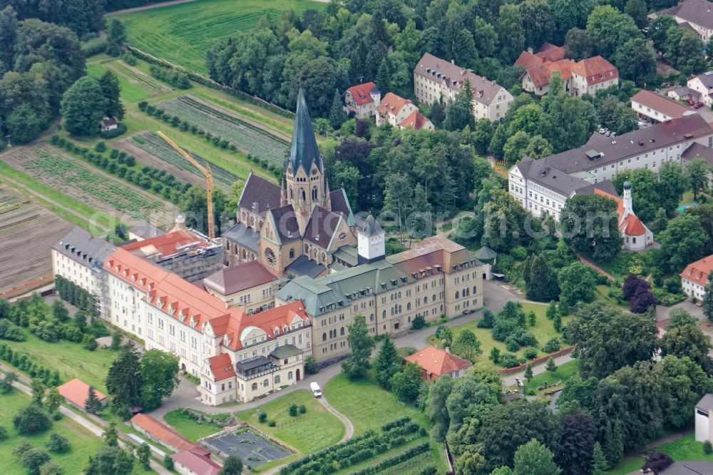 Eresing from the bird's eye view: Complex of buildings of the monastery St. Ottilien in Eresing in the state Bavaria, Germany