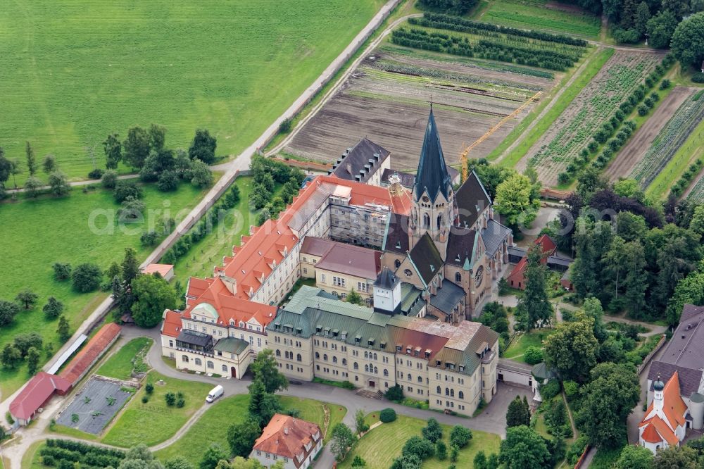 Eresing from above - Complex of buildings of the monastery St. Ottilien in Eresing in the state Bavaria, Germany