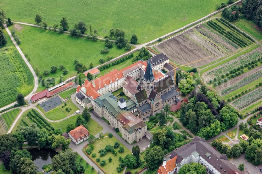 Eresing from the bird's eye view: Complex of buildings of the monastery St. Ottilien in Eresing in the state Bavaria, Germany