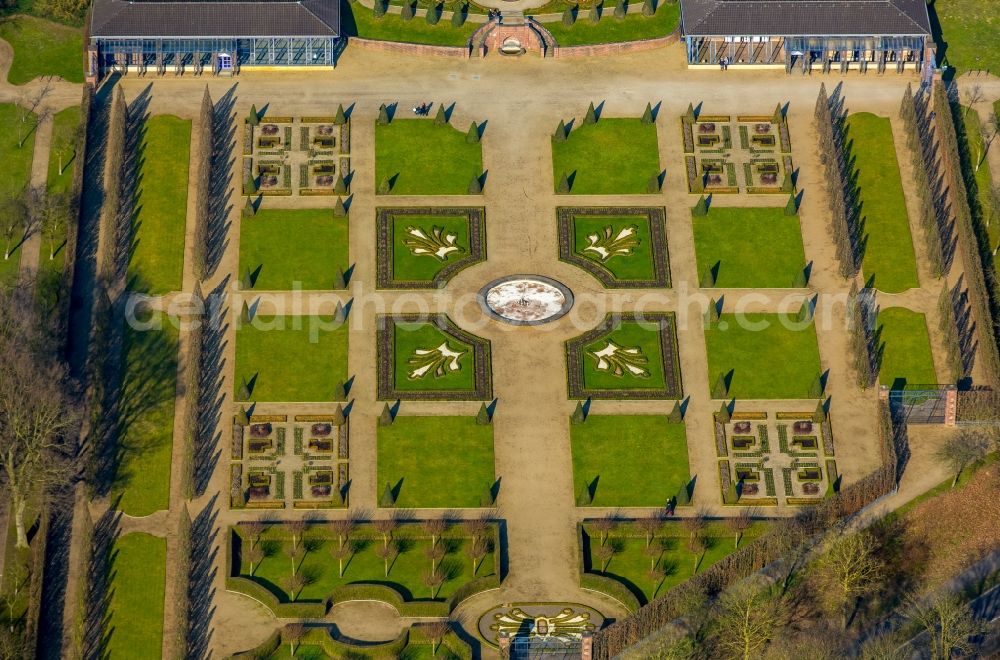 Kamp-Lintfort from the bird's eye view: Complex of buildings of the monastery Geistliches und Kulturelles Zentrum Kloster Kamp on Abteiplatz in Kamp-Lintfort in the state North Rhine-Westphalia