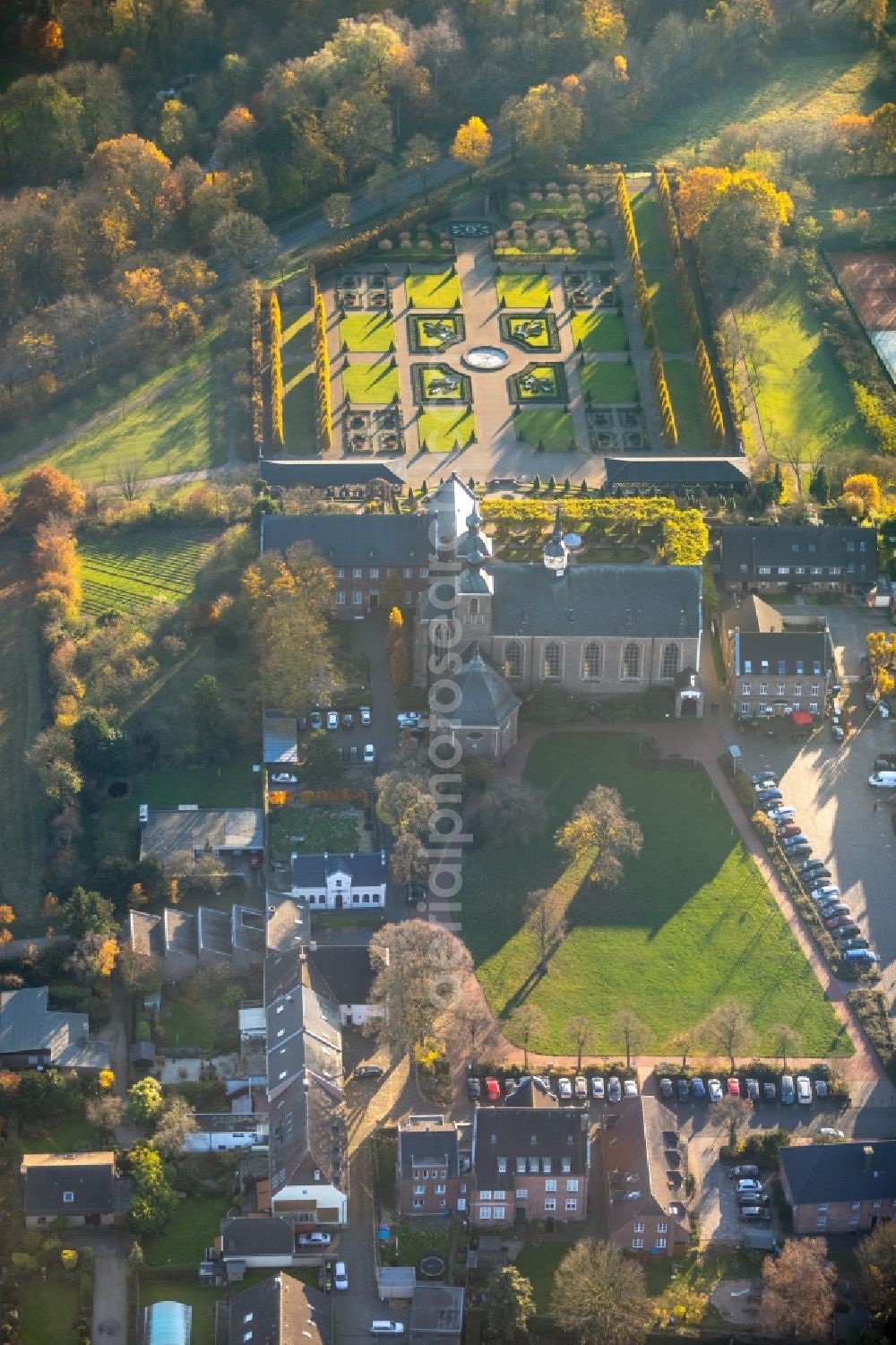 Aerial image Kamp-Lintfort - Complex of buildings of the monastery in Kamp-Lintfort in the state North Rhine-Westphalia