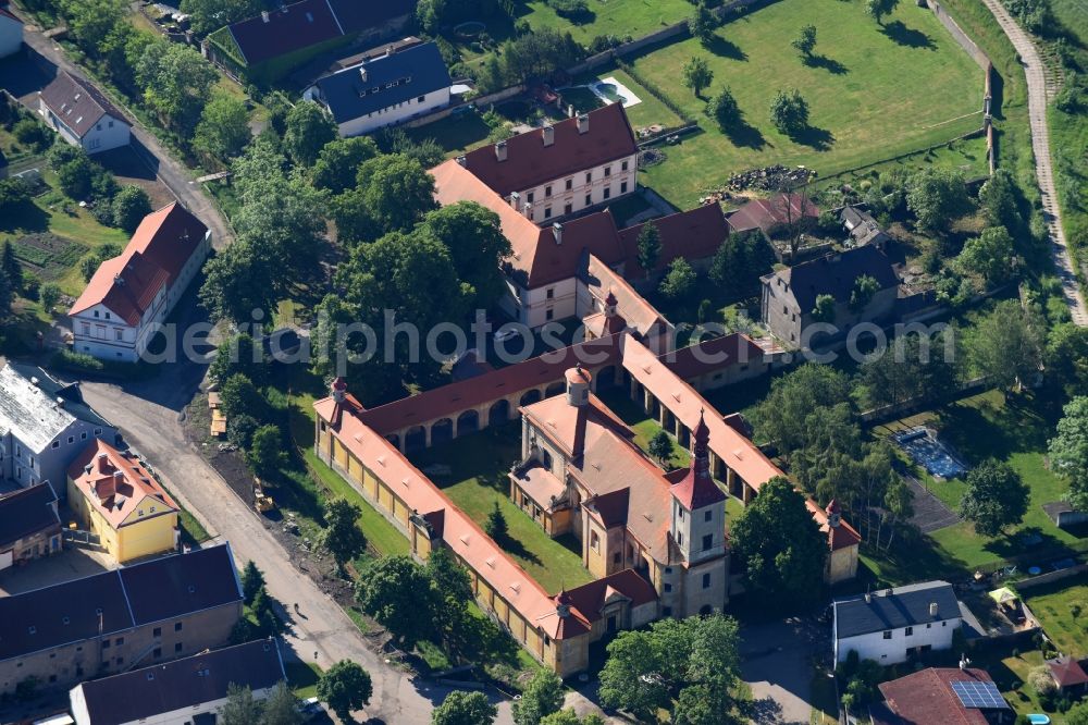 Aerial photograph Marianske Radcice - Complex of buildings of the monastery Kostel Panny Marie Bolestne in Marianske Radcice in Most, Czech Republic