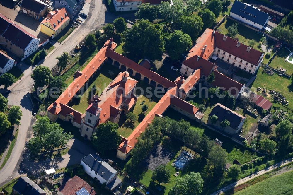 Marianske Radcice from the bird's eye view: Complex of buildings of the monastery Kostel Panny Marie Bolestne in Marianske Radcice in Most, Czech Republic