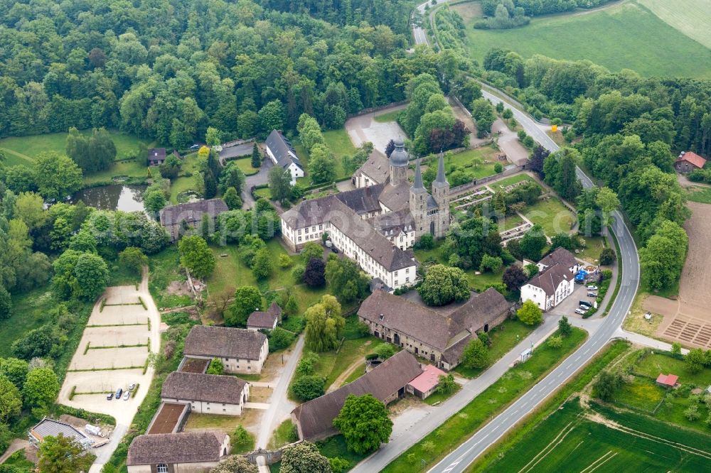 Aerial image Marienmünster - Complex of buildings of the monastery and epistorial church St. Jakobus the old in Marienmuenster in the state North Rhine-Westphalia, Germany