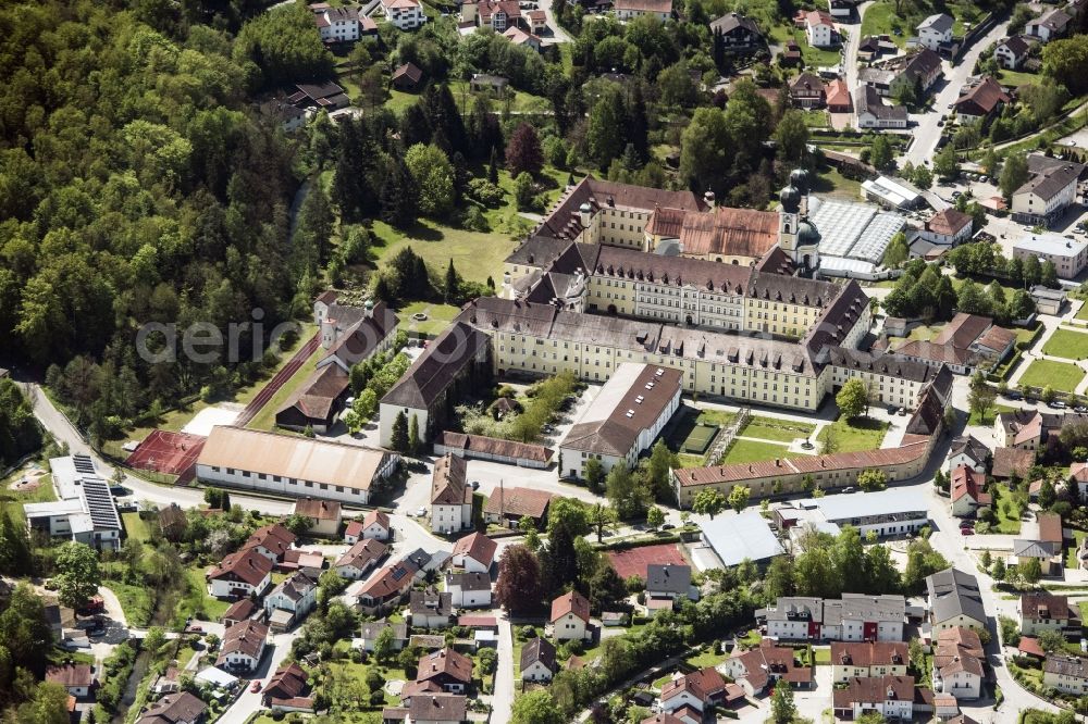 Metten from above - Complex of buildings of the monastery Metten in Metten in the state Bavaria, Germany