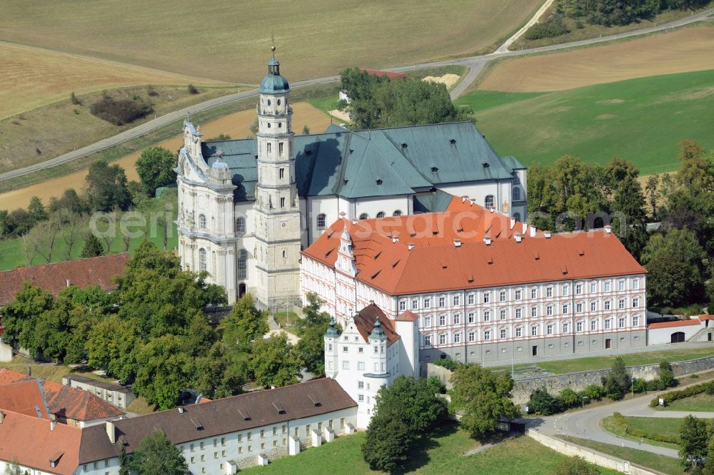 Neresheim from the bird's eye view: Complex of buildings of the monastery and the monastery church with the meeting house of the abbey in Neresheim in the state Baden-Wuerttemberg