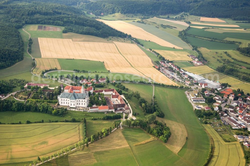 Neresheim from above - Complex of buildings of the monastery ond museum Neresheim in Neresheim in the state Baden-Wuerttemberg, Germany