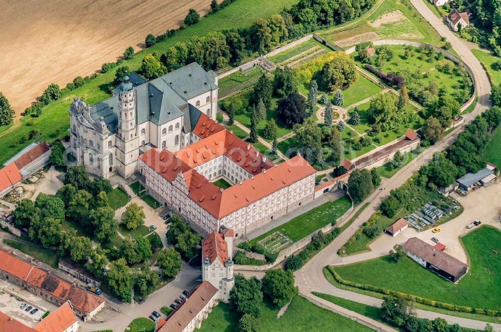 Neresheim from above - Complex of buildings of the monastery Abtei Benediktinerkloster in Neresheim in the state Baden-Wuerttemberg, Germany