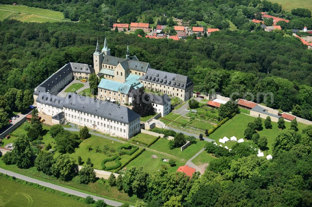 Aerial image Huy - Complex of buildings of the monastery Benediktinerkloster Huysburg in the district Dingelstedt in Huy in the state Saxony-Anhalt, Germany