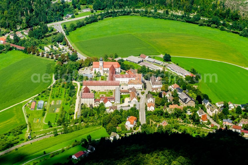 Beuron from the bird's eye view: Complex of buildings of the monastery Benediktiner Erzabtei St. Martin on Abteistrasse in the district Langenbrunn in Beuron in the state Baden-Wuerttemberg