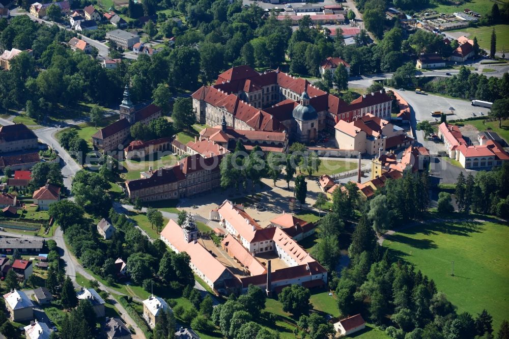 Aerial image Plasy - Complex of buildings of the monastery in Plasy in Plzensky kraj - Pilsner Region - Boehmen, Czech Republic