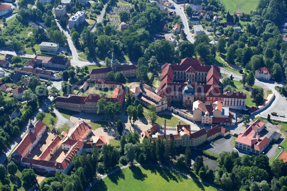 Aerial image Plasy - Complex of buildings of the monastery in Plasy in Plzensky kraj - Pilsner Region - Boehmen, Czech Republic