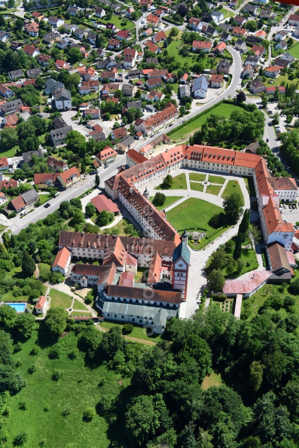 Scheyern from above - Complex of buildings of the monastery Benediktinerabtei Scheyern on Schyrenplatz in Scheyern in the state Bavaria, Germany