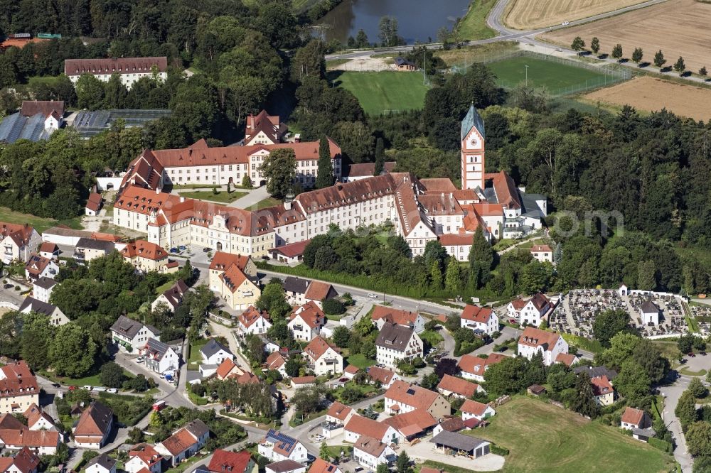 Scheyern from above - Complex of buildings of the monastery Benediktinerabtei Scheyern on Schyrenplatz in Scheyern in the state Bavaria, Germany