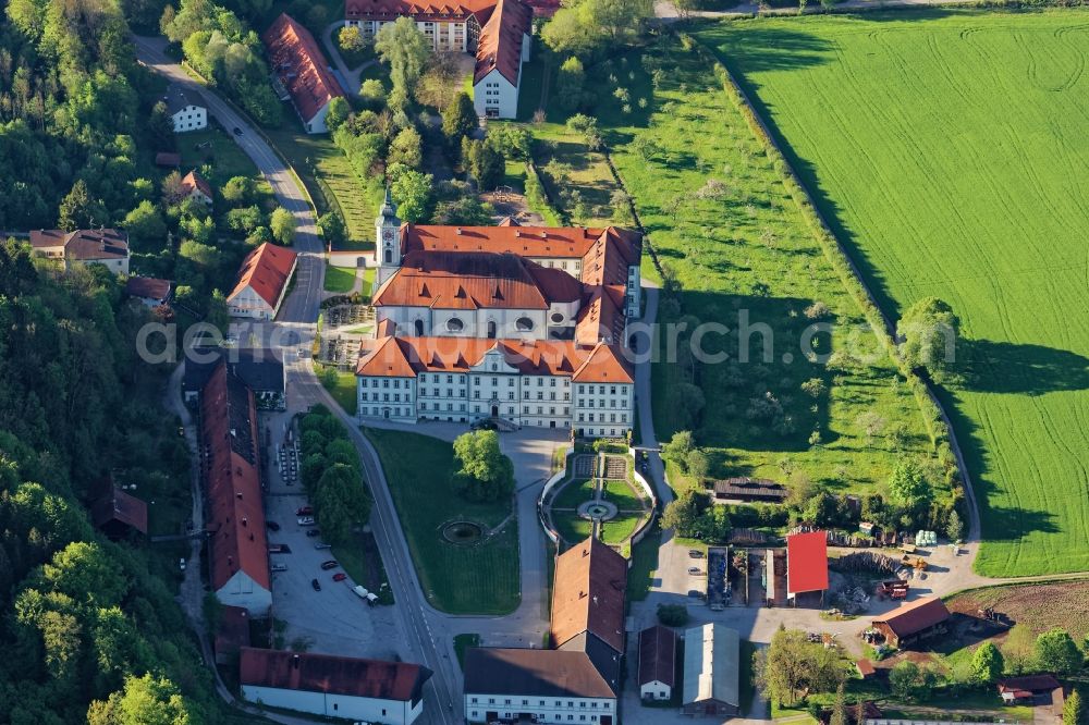 Aerial image Schäftlarn - Complex of buildings of the monastery Schaeftlarn in Schaeftlarn in the state Bavaria, Germany