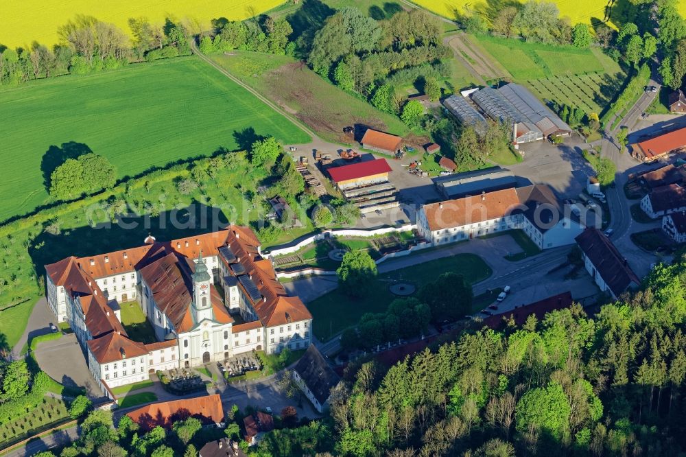 Schäftlarn from above - Complex of buildings of the monastery Schaeftlarn in Schaeftlarn in the state Bavaria, Germany