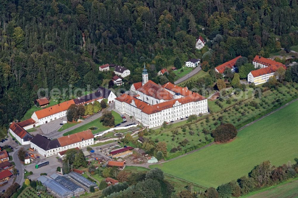 Aerial image Schäftlarn - Complex of buildings of the monastery Schaeftlarn in Schaeftlarn in the state Bavaria, Germany