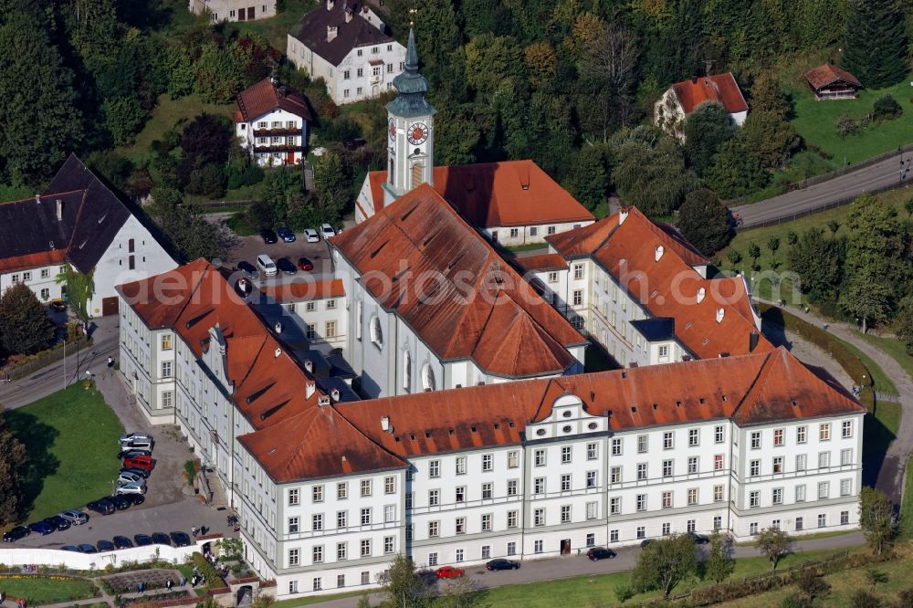 Schäftlarn from above - Complex of buildings of the monastery Schaeftlarn in Schaeftlarn in the state Bavaria, Germany