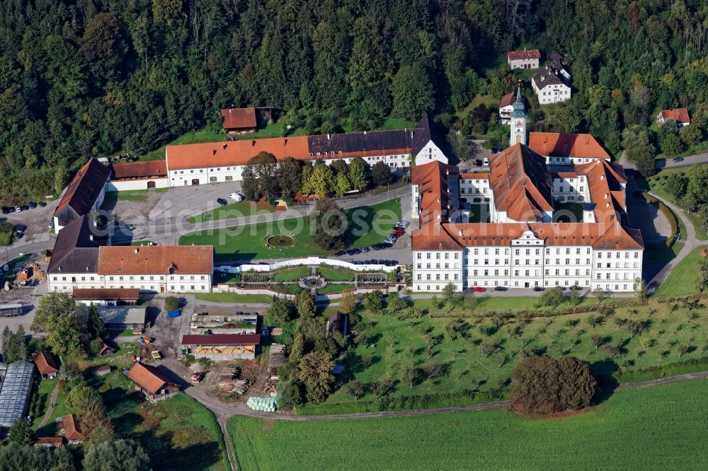 Aerial image Schäftlarn - Complex of buildings of the monastery Schaeftlarn in Schaeftlarn in the state Bavaria, Germany