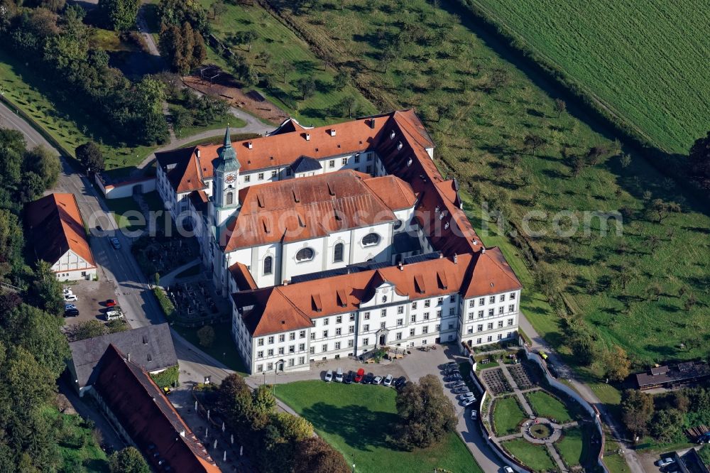 Schäftlarn from above - Complex of buildings of the monastery Schaeftlarn in Schaeftlarn in the state Bavaria, Germany