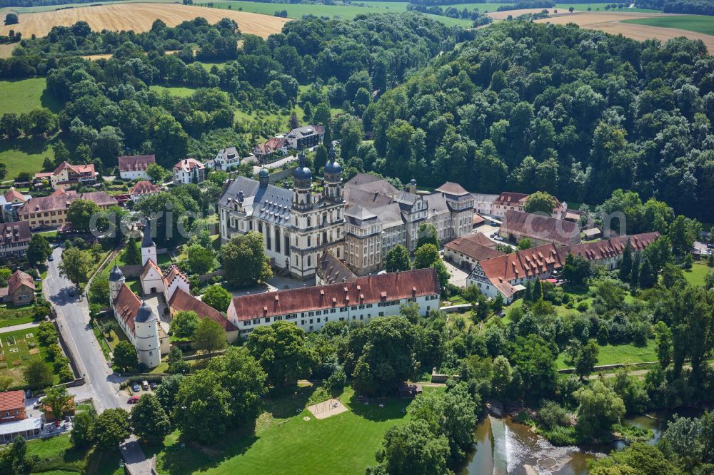 Schöntal from above - Complex of buildings of the monastery on street Klosterhof in Schoental in the state Baden-Wuerttemberg, Germany