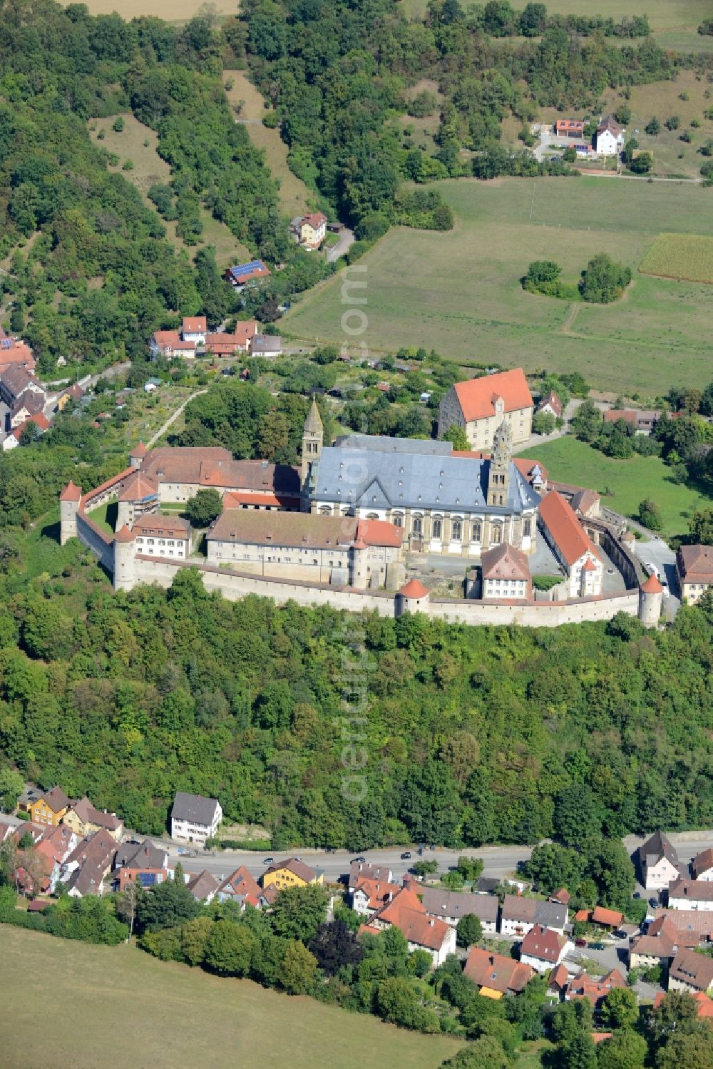 Schwäbisch Hall from the bird's eye view: Complex of buildings of the monastery Kloster Comburg in Schwaebisch Hall in the state Baden-Wuerttemberg