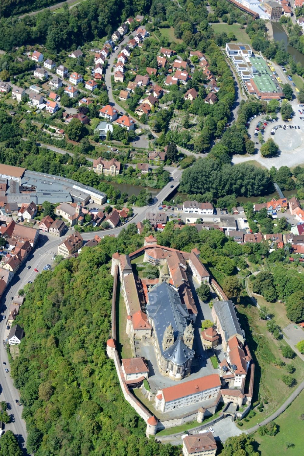 Schwäbisch Hall from above - Complex of buildings of the monastery Kloster Comburg in Schwaebisch Hall in the state Baden-Wuerttemberg