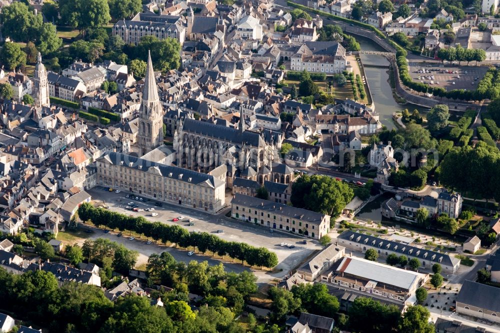 Vendome from the bird's eye view: Complex of buildings of the monastery of the Abbaye of the Trinity in Vendome in Centre-Val de Loire, France