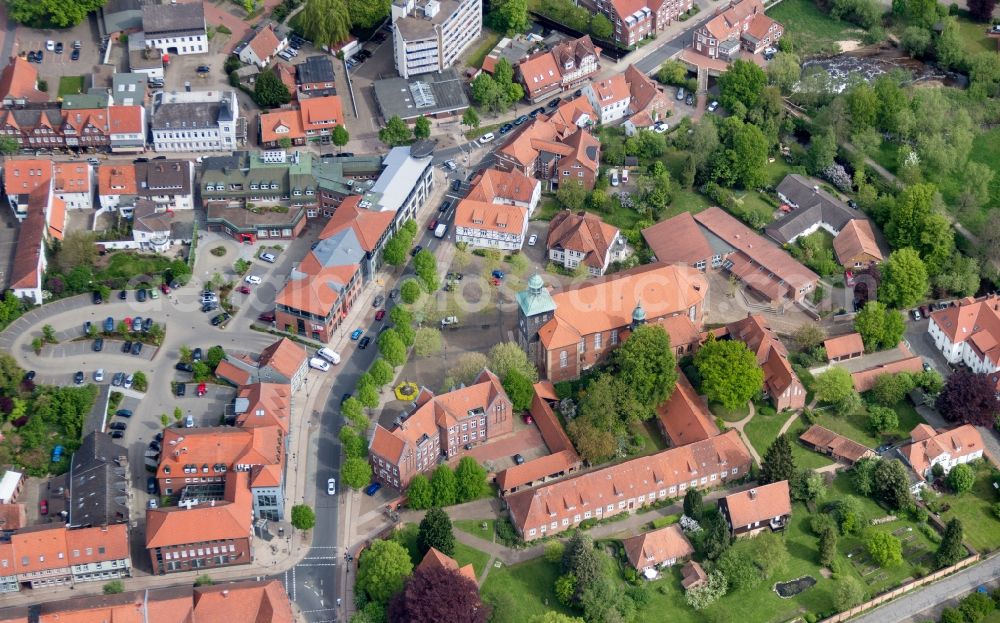 Walsrode from above - Complex of buildings of the monastery in Walsrode in the state Lower Saxony, Germany