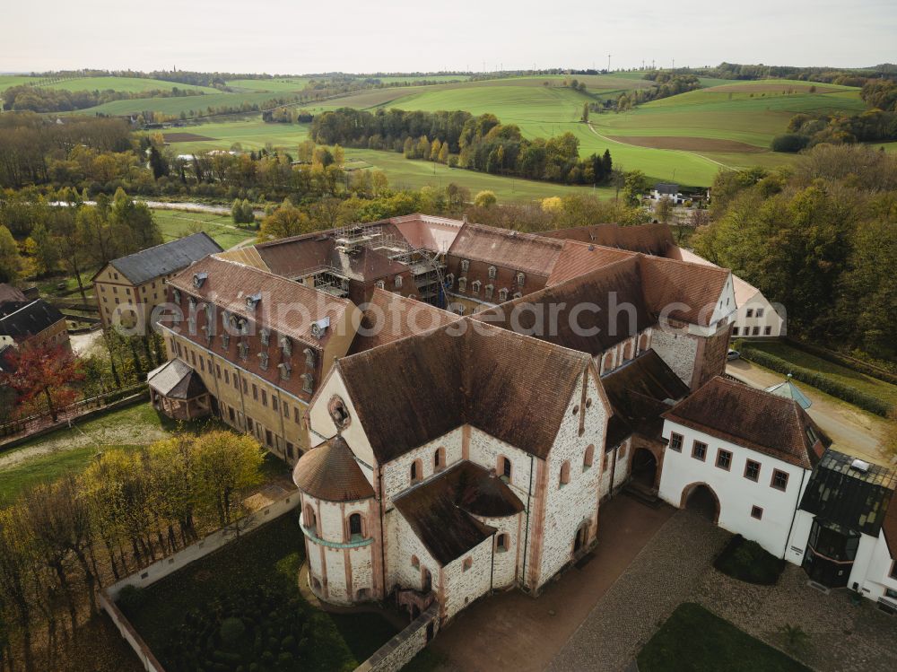 Aerial photograph Wechselburg - Complex of buildings of the monastery of Wechselburg in the state of Saxony. The benedictine compound includes a late-romanic Basilika. The church is parochial church and a place of pilgrimage