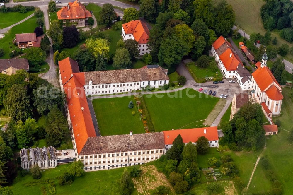 Wessobrunn from above - Complex of buildings of the monastery in Wessobrunn in the state Bavaria, Germany