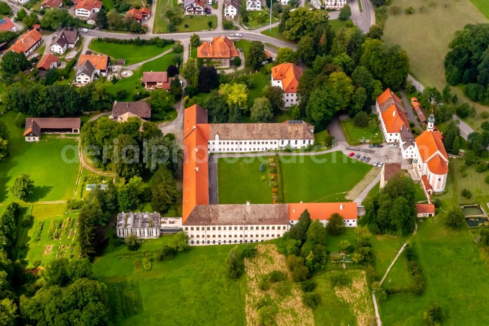 Wessobrunn from the bird's eye view: Complex of buildings of the monastery in Wessobrunn in the state Bavaria, Germany