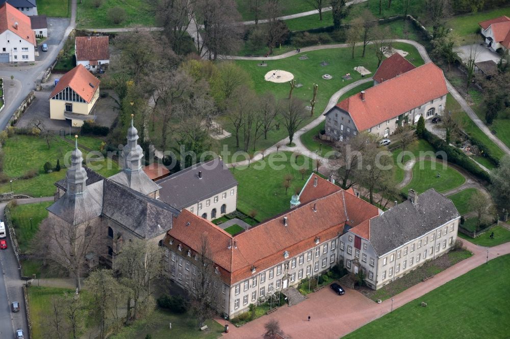 Willebadessen from above - Complex of buildings of the monastery on Klosterhof in Willebadessen in the state North Rhine-Westphalia