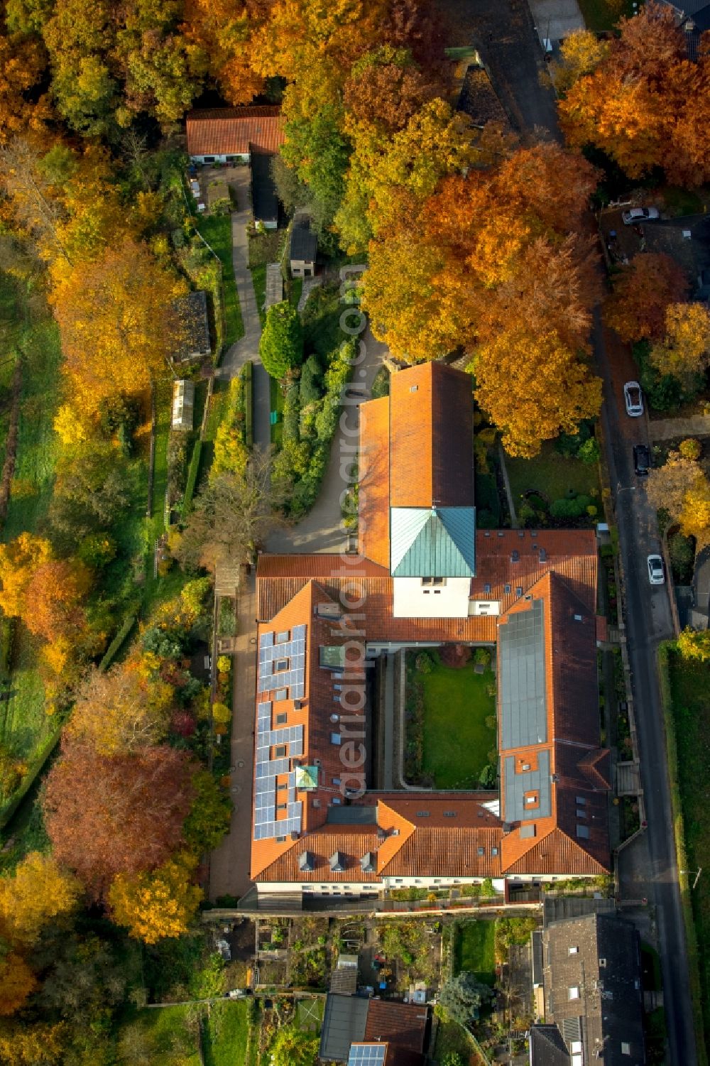 Aerial photograph Witten - Complex of buildings of the monastery Kloster der Karmelitinnen in Witten in the state North Rhine-Westphalia