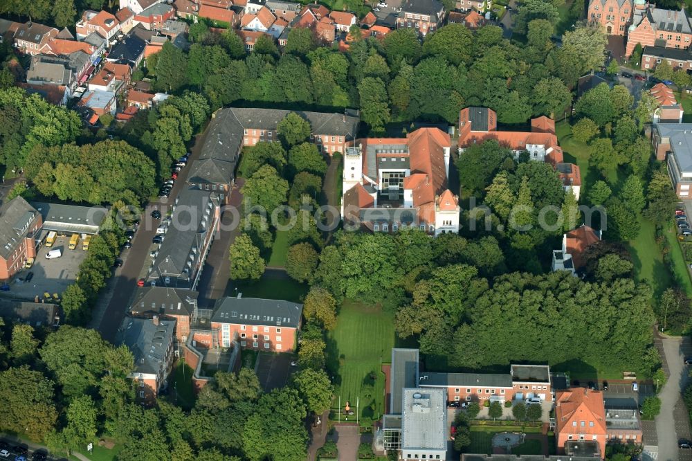 Aurich from above - Building complex of the district court of Aurich in the state Lower Saxony