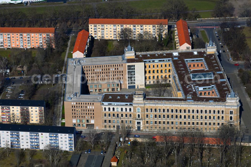 Dresden from above - Building complex of the district court Dresden on Lothringer Strasse in the district Pirnaische Vorstadt in Dresden in the state Saxony, Germany